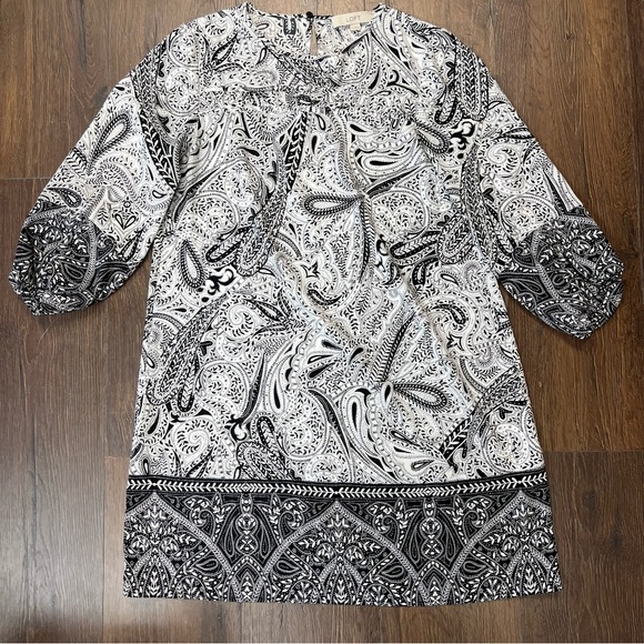 LOFT Black and White Puff Sleeve Blouse with Mandarin Collar - Picture 1 of 5
